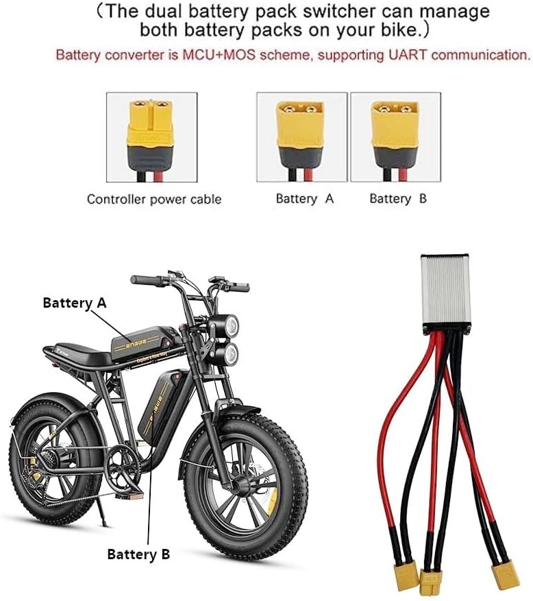 E‑Bike Dual‑Pack Balancer Parallel Cable, Discharge Converter Adapter, 20‑55V Range Extender for Two Power Packs Parallel Working