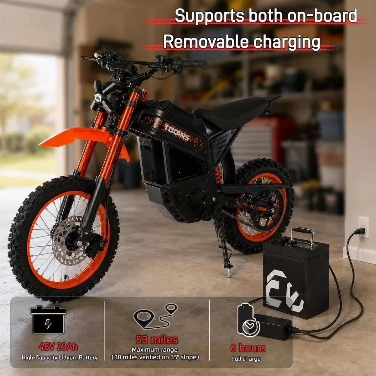 Electric Dirt Bike 3000W 45MPH,48V23Ah Battery,Hydrau<wbr/>lic Brake,Full Suspension