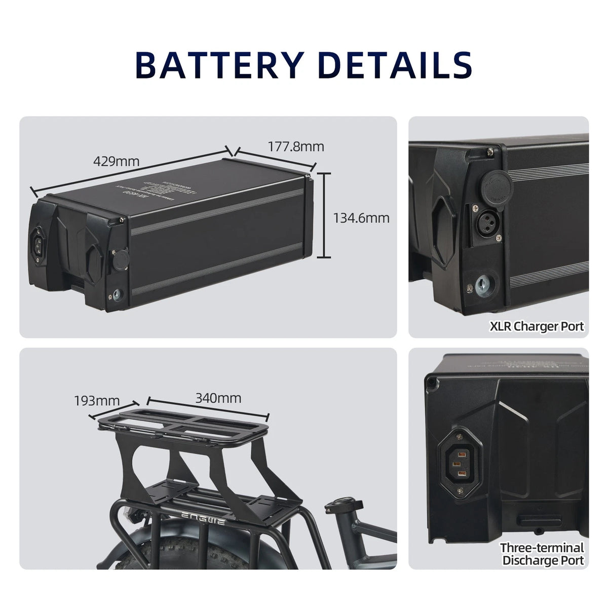 48V 30Ah E-Bike Akku Gepäckträger 1440Wh Ersatzakku inkl. Gepäckträger