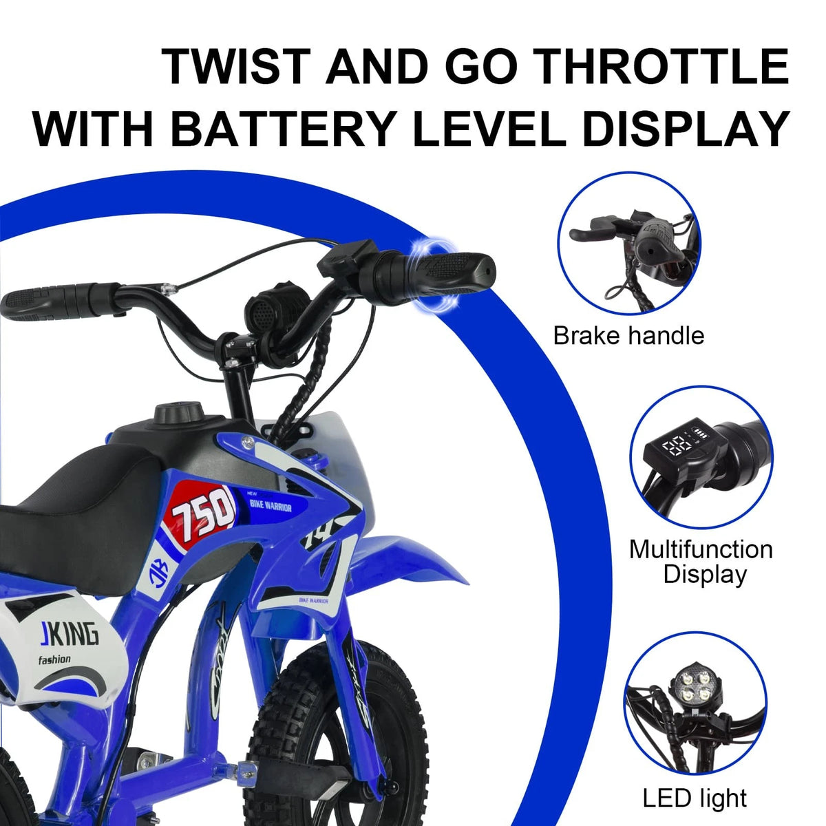 Moto Elettrica JKING Per Bambini 16km/h 3 Marce Doppio Freno A Disco