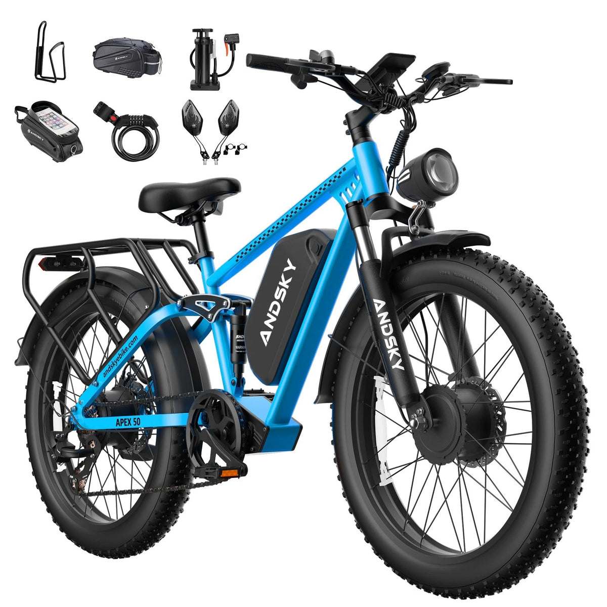 3000W Peak Dual Motor Ebike for Adults 26" Fat Tire Full Suspension 100Miles