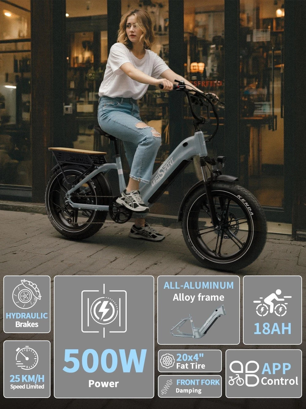 ONESPORT OT08 Bicicletta Elettrica 20" 864Wh 7Vel Autonomia 90km City Pendolare