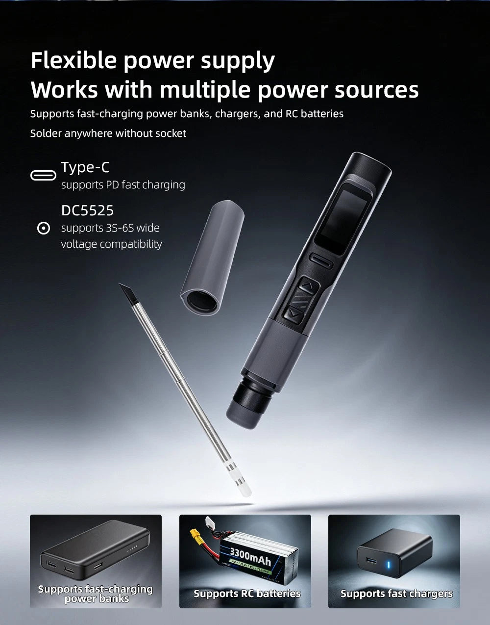 Kit Cautín Eléctrico 70W 100-450℃ 3 puntas reparación electrónica bricolaje