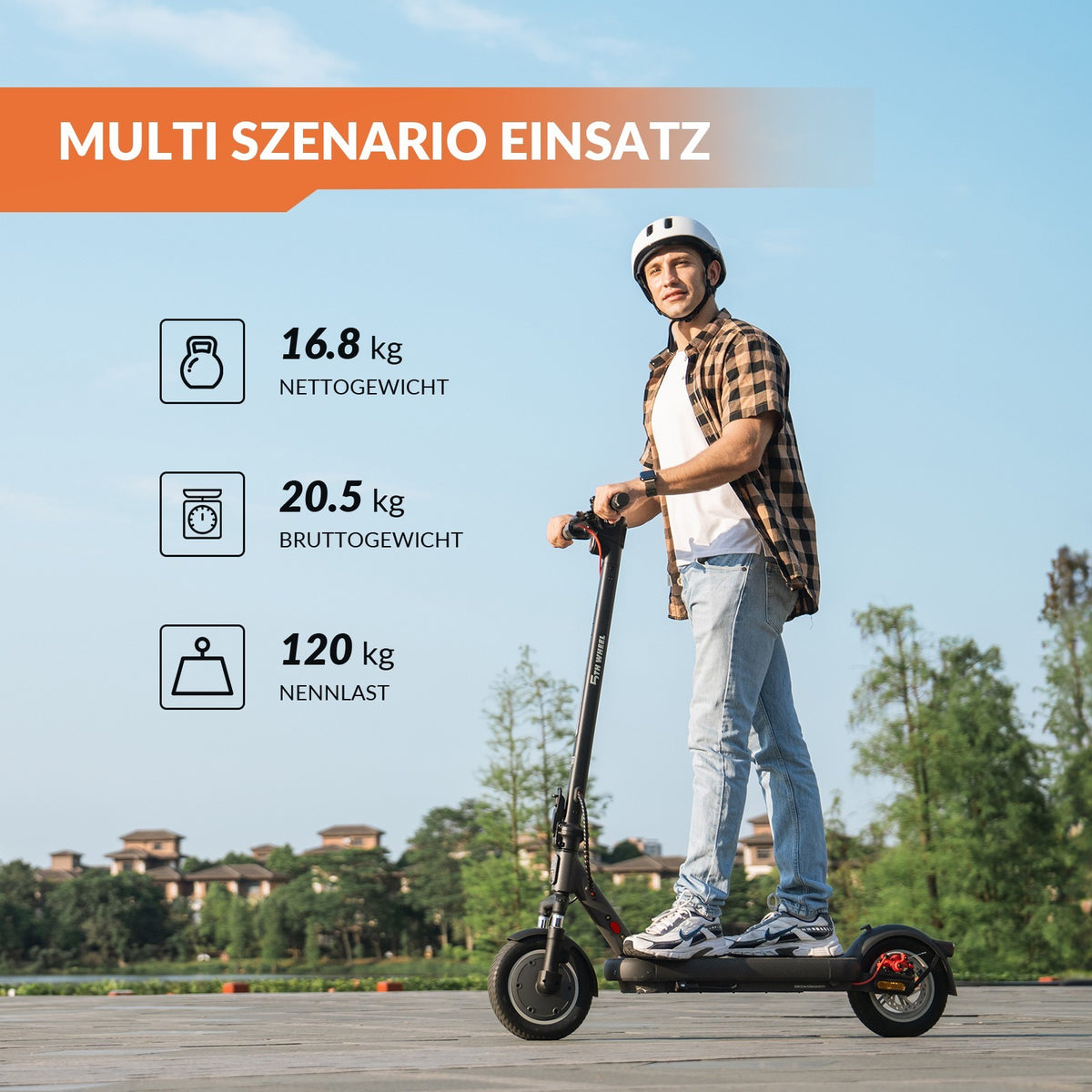 E-Scooter 10 Zoll 400W 48V 7,5Ah 20 km/h 40 km E-Bremse Federung Blinker
