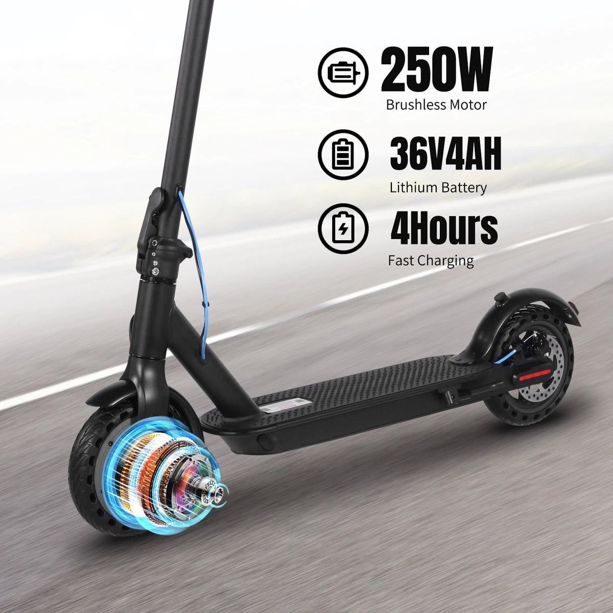 Patinete Elettrico Da Città Per Adulti 36v 250w 22 Km/h Pneumatici Solidi 8,5"