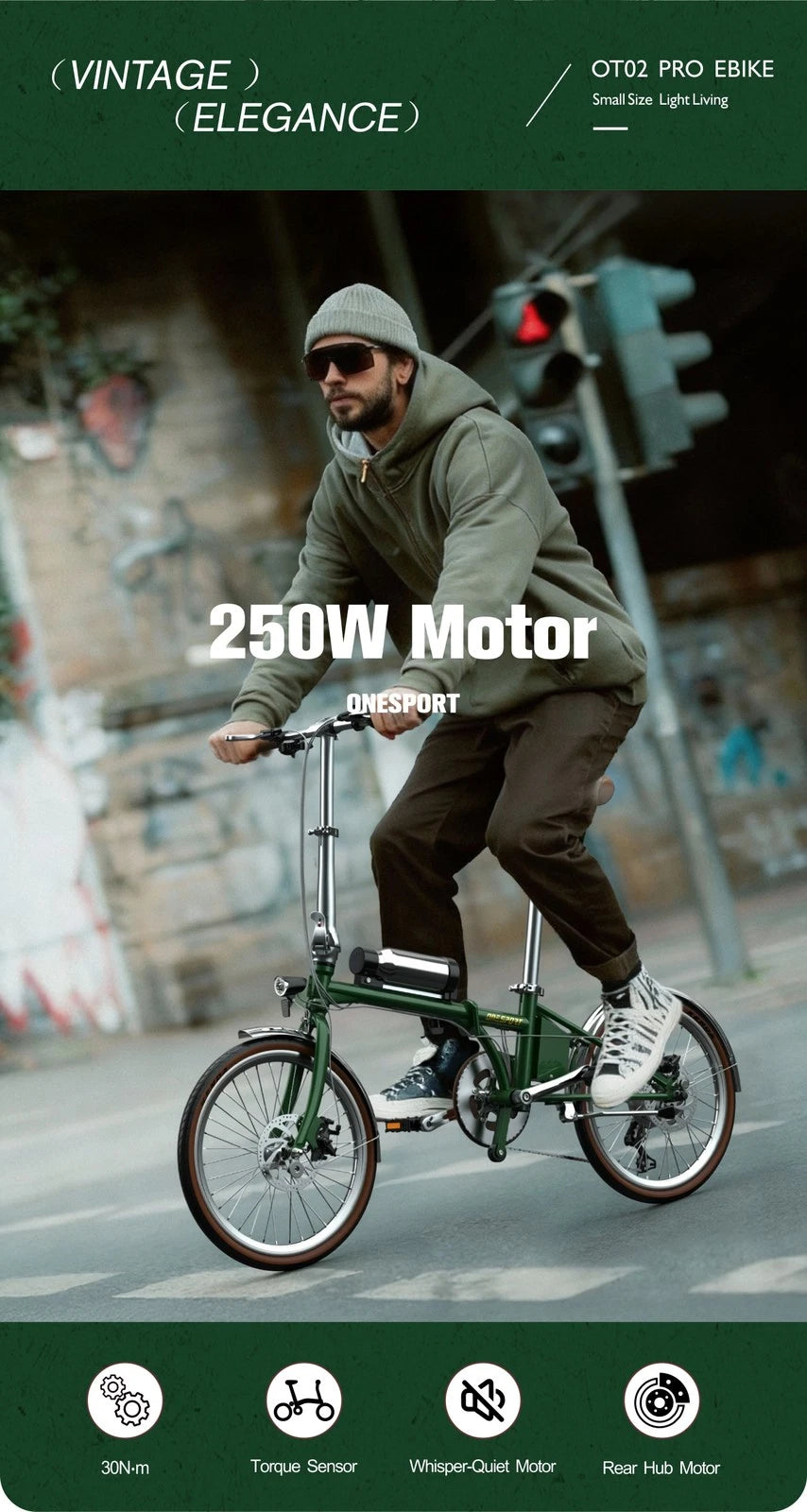 ONESPORT OT02 Pro Bicicletta Elettrica Pieghevole Leggera Acciaio Cromoly 250W