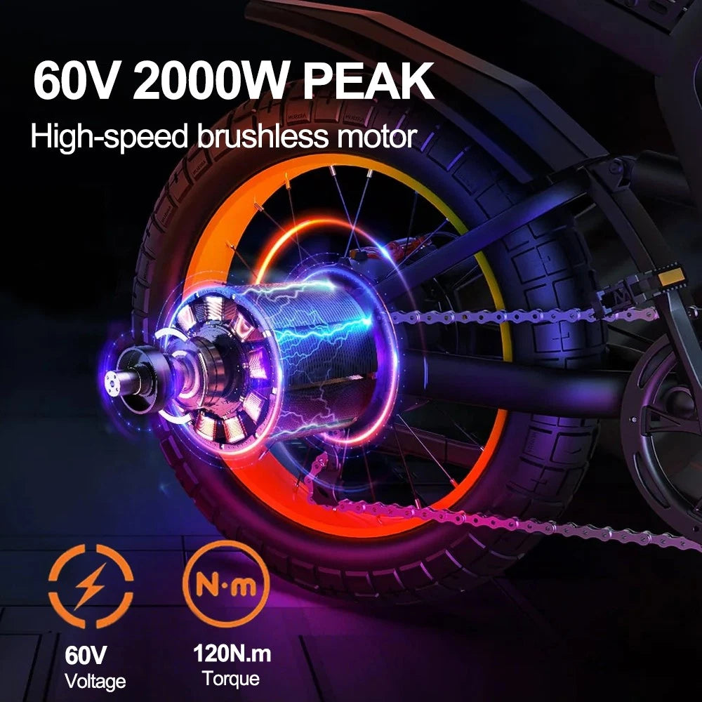 60v 2000w Peak Electric Mountain Bike Off-road Electric Bike 40mph E-bike Adults