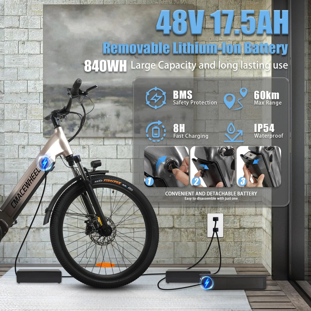 Bici Elettrica L26 Adulti 250W Batteria Rimovibile 840Wh 60km 26" 7 Velocità