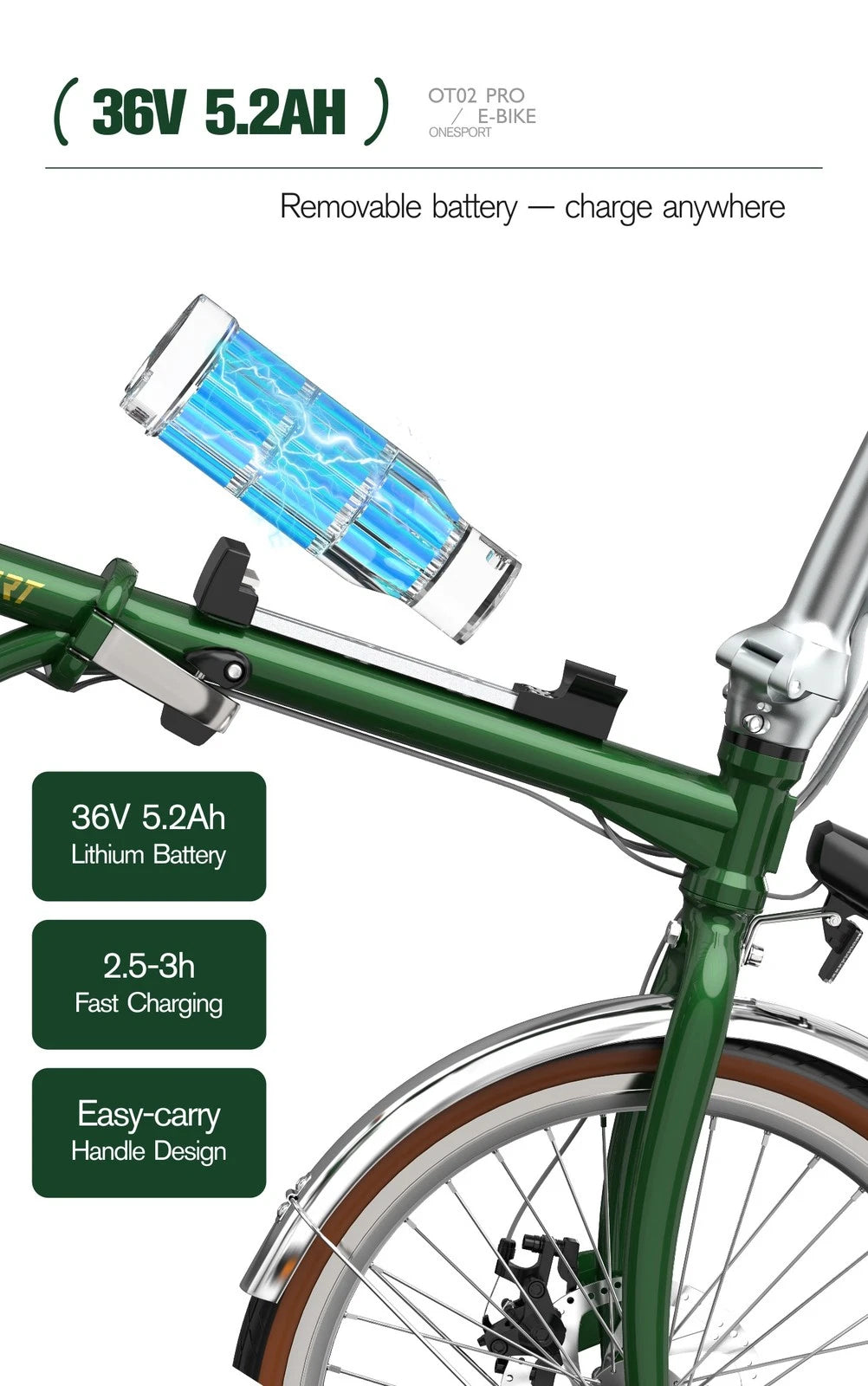 ONESPORT OT02 Pro Bicicletta Elettrica Pieghevole Leggera Acciaio Cromoly 250W