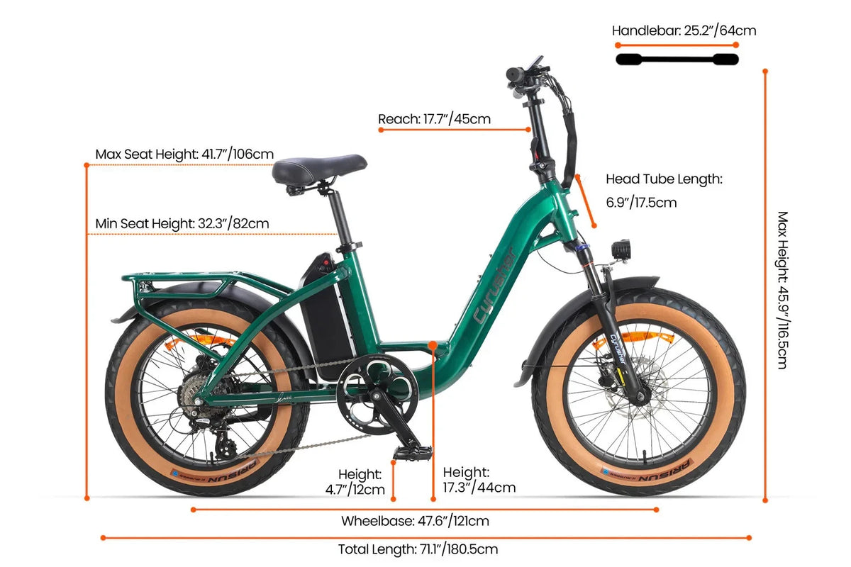 Bici Elettrica 48V 18Ah Luxe Telaio Passante Ruote Grasse 20" Per Città