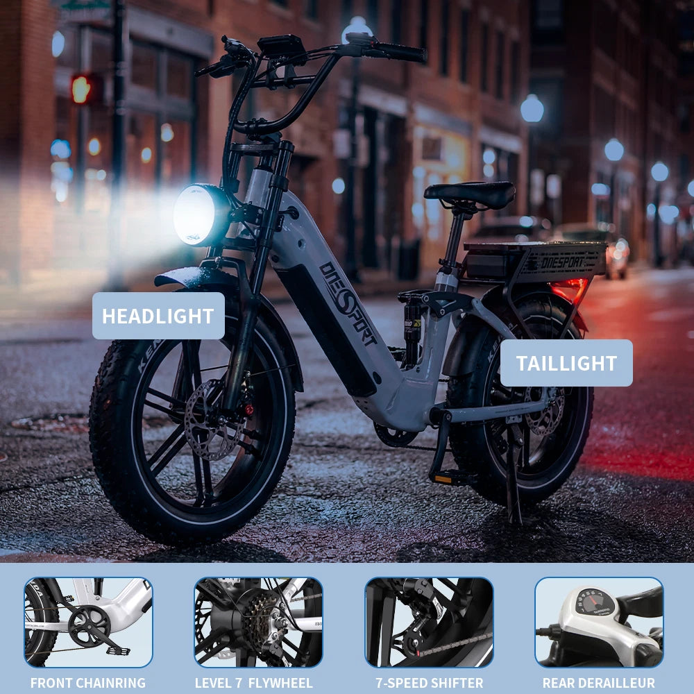 Onesport OT08Pro E-Bike 1728Wh Batteria Doppia 190km Full Suspension 7 Velocità