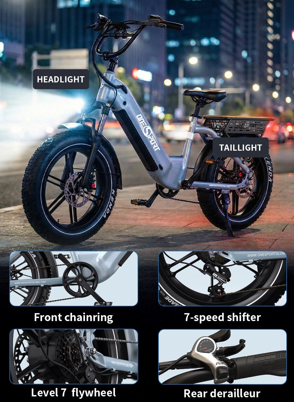 ONESPORT OT08 Bicicletta Elettrica 20" 864Wh 7Vel Autonomia 90km City Pendolare