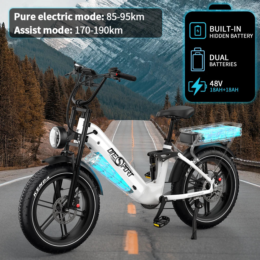 Onesport OT08Pro E-Bike 1728Wh Batteria Doppia 190km Full Suspension 7 Velocità