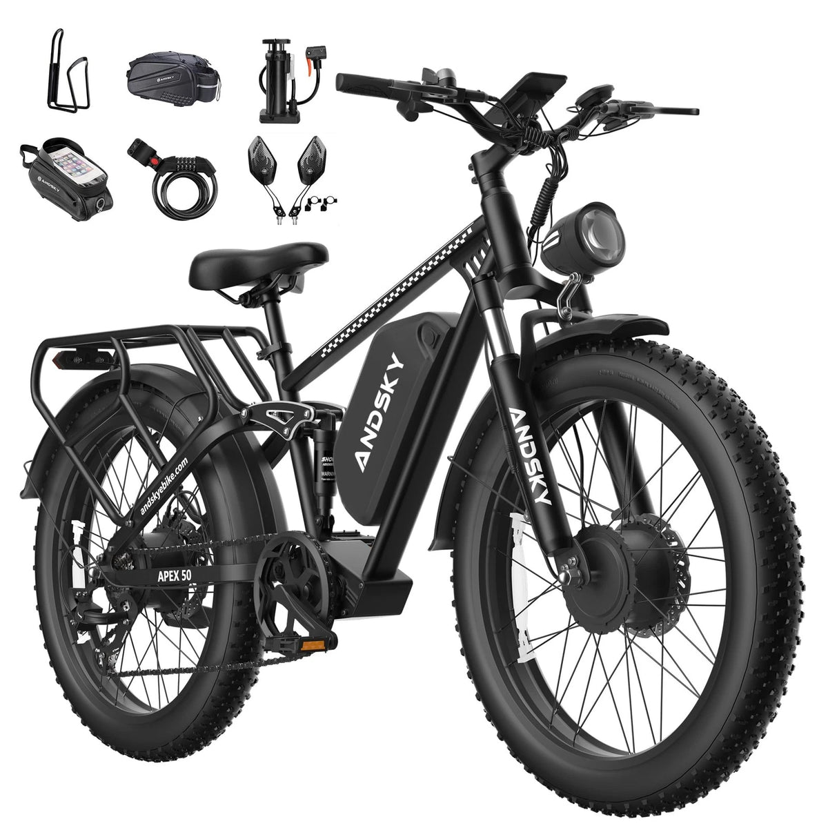 3000W Peak Dual Motor Ebike for Adults 26" Fat Tire Full Suspension 100Miles