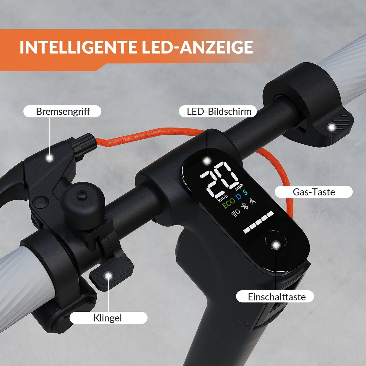 E-Scooter 10 Zoll 400W 48V 7,5Ah 20 km/h 40 km E-Bremse Federung Blinker