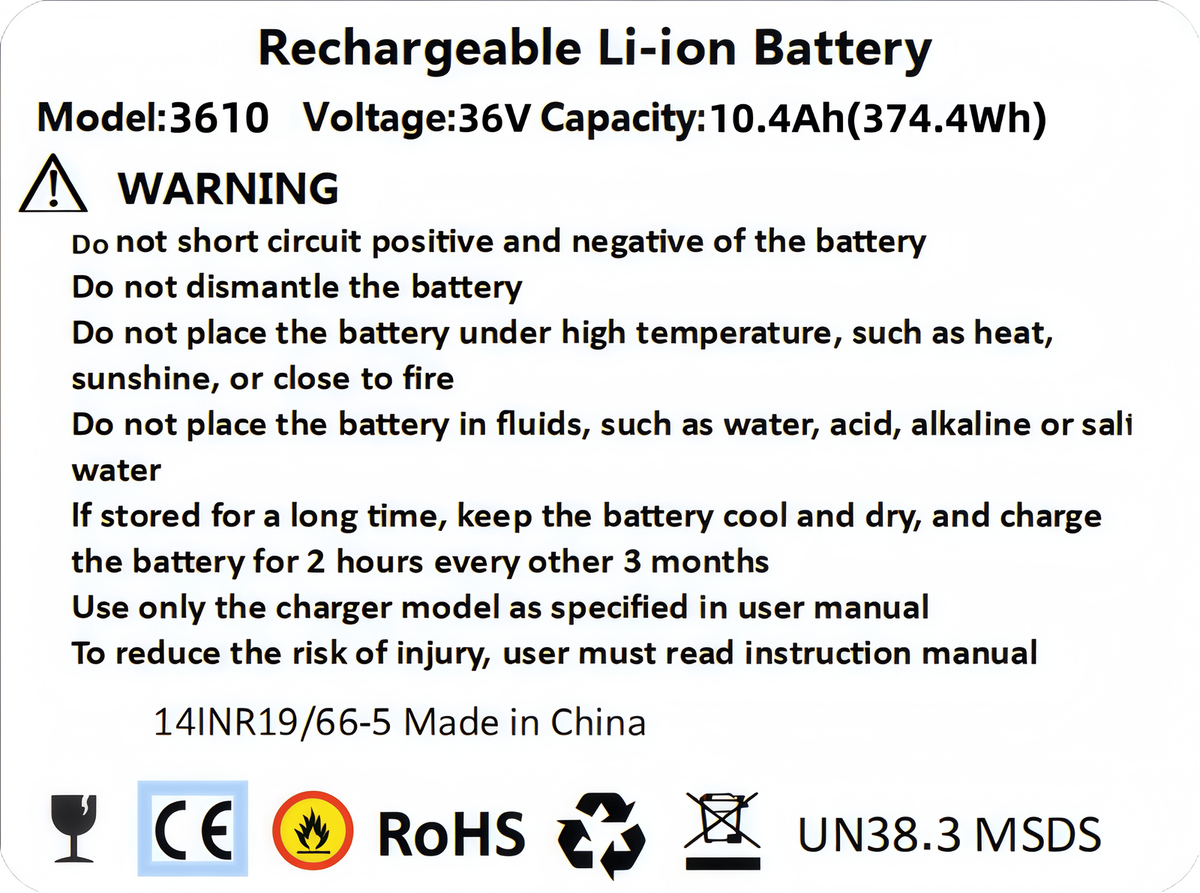 Batería de Ion de Litio para Bicicleta Eléctrica 36V 10Ah Compatible con Jetson