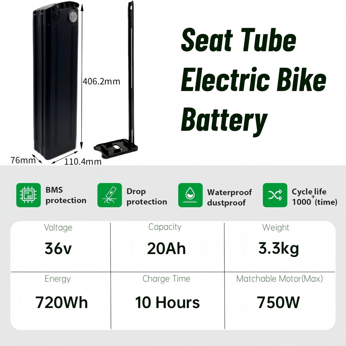 Batería Bicicleta Electrica 36V 20Ah 720Wh Samsung LG Litio Ion IP67 Waterproof
