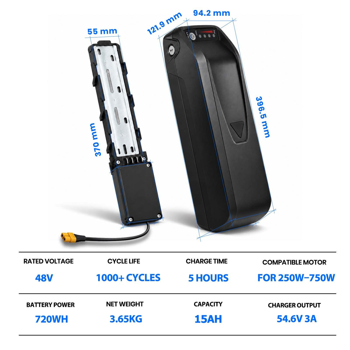 Batería E-Bike 48V 15Ah 720Wh Celdas LG Litio Li-Ion 250W-750W Cargador
