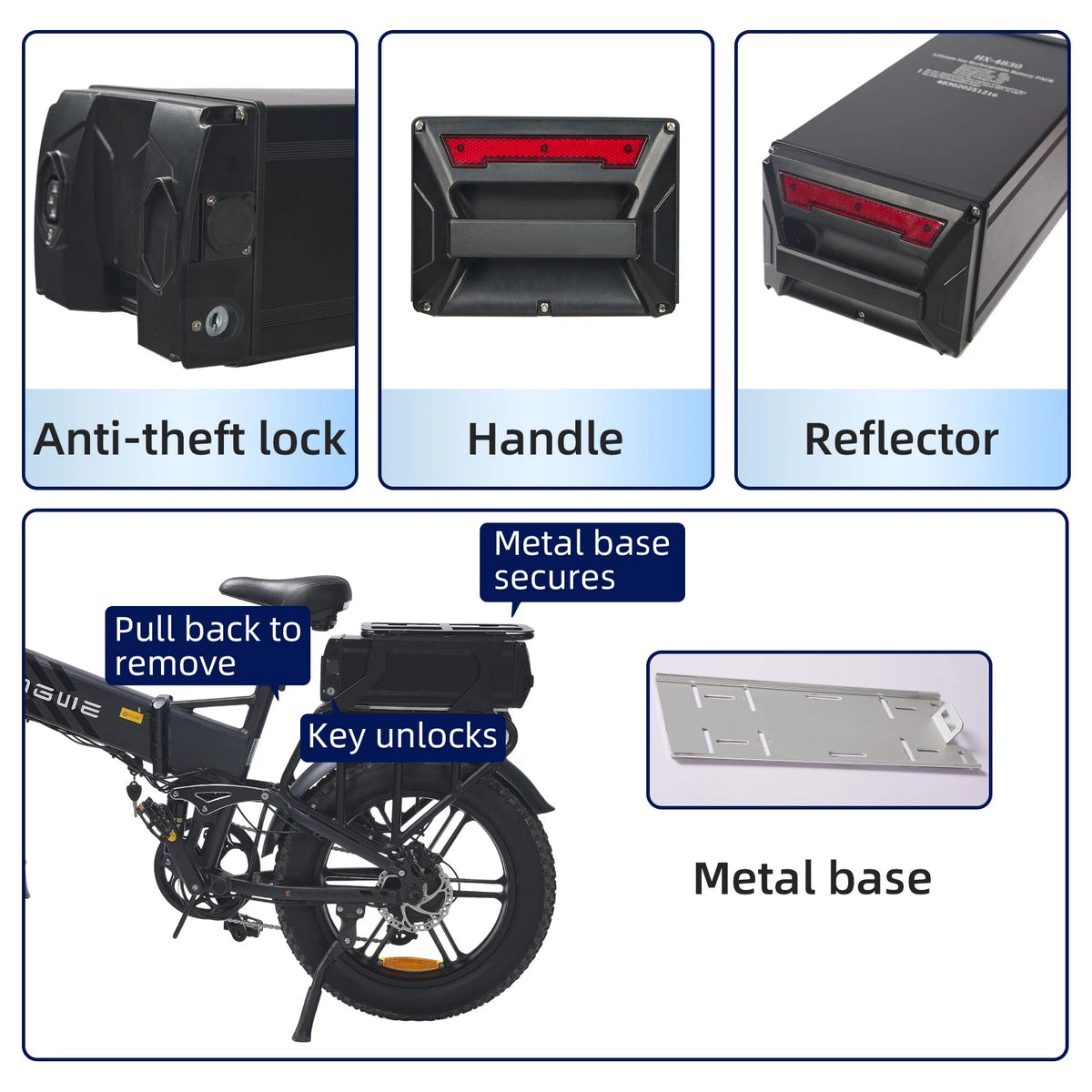 48V 30Ah E-Bike Akku Gepäckträger 1440Wh Ersatzakku inkl. Gepäckträger