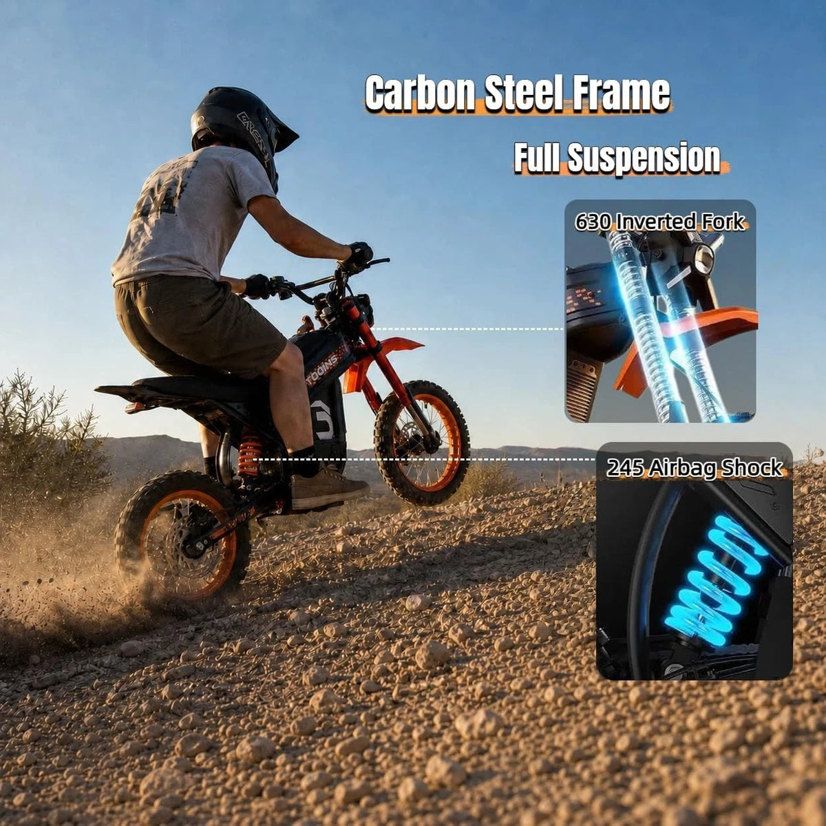 Electric Dirt Bike 3000W 45MPH,48V23Ah Battery,Hydrau<wbr/>lic Brake,Full Suspension