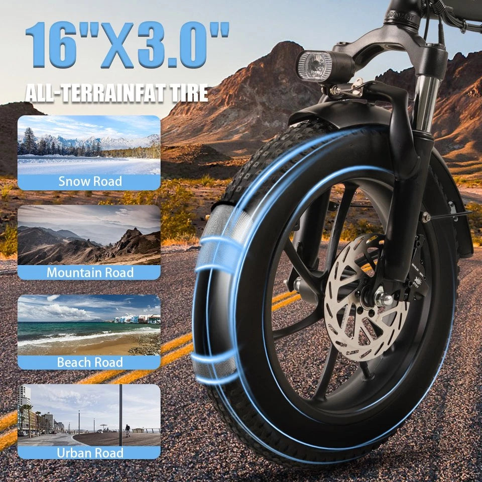 Bici Elettrica Pieghevole 26" Gomme Larghe Tutto Terreno 48V Batteria Estraibile