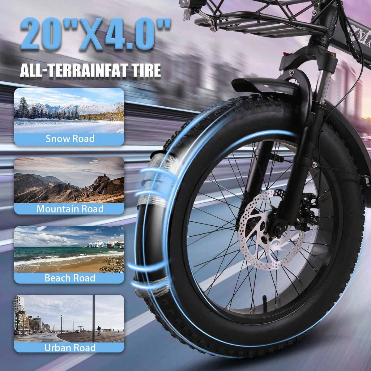 Bici Elettrica Pieghevole Adulti Gomme Fat 20"×4.0 Batteria 48V 18Ah 25km/h