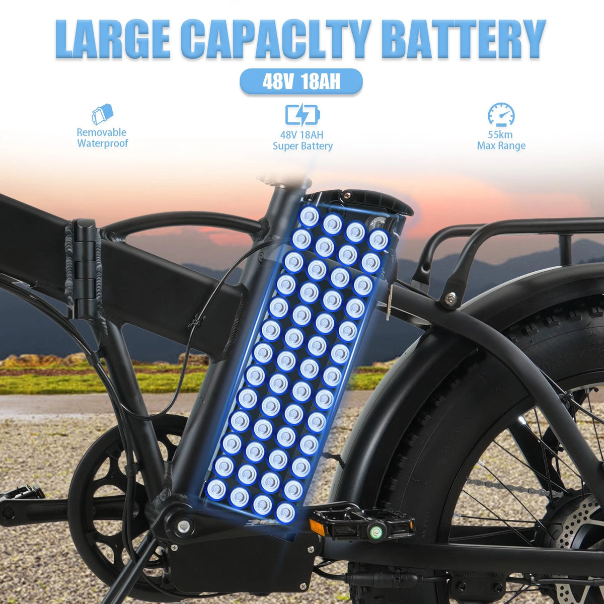 Bici Elettrica Pieghevole Adulti Gomme Fat 20"×4.0 Batteria 48V 18Ah 25km/h