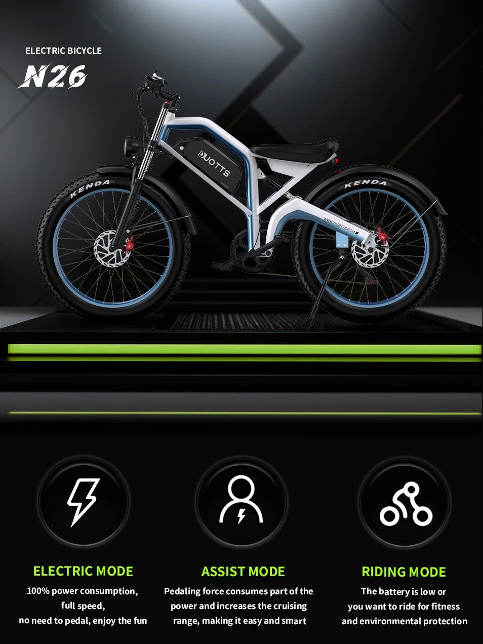 Bici Elettrica N26 Fuoristrada 250W Batteria 48V20Ah Rimovibile Gomme Grasse 26"
