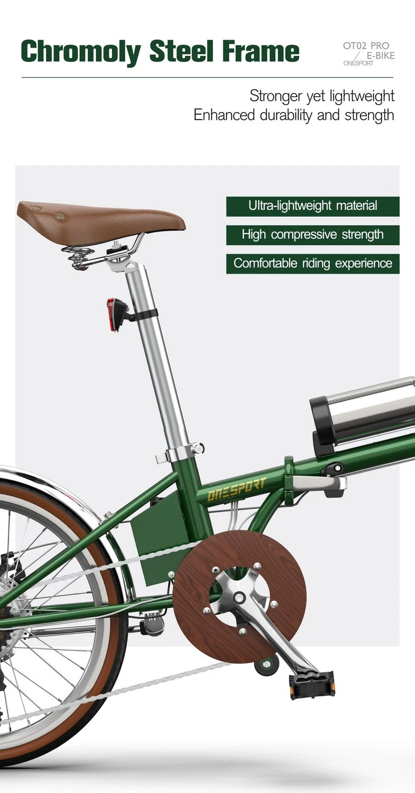 ONESPORT OT02 Pro Bicicletta Elettrica Pieghevole Leggera Acciaio Cromoly 250W