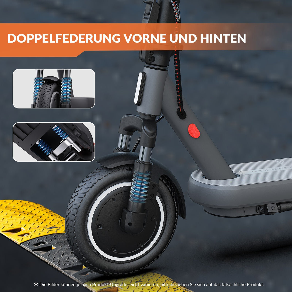 E-Scooter 10 Zoll 400W 48V 7,5Ah 20 km/h 40 km E-Bremse Federung Blinker