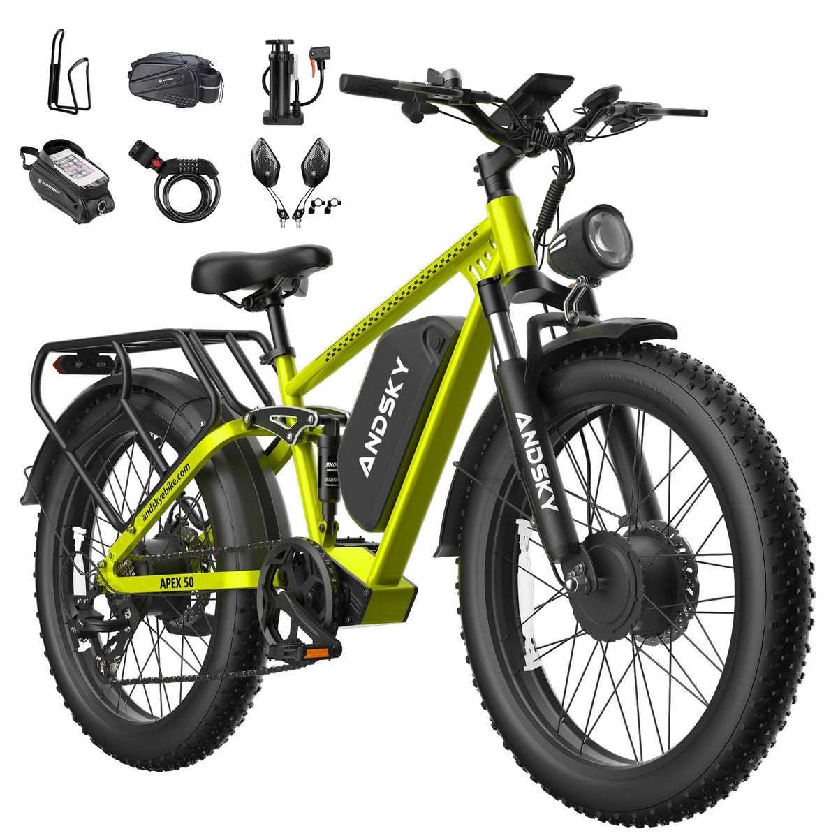 3000W Peak Dual Motor Ebike for Adults 26" Fat Tire Full Suspension 100Miles