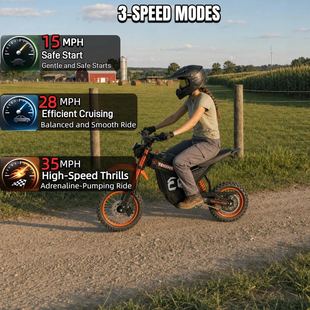 Electric Dirt Bike 3000W 45MPH,48V23Ah Battery,Hydrau<wbr/>lic Brake,Full Suspension