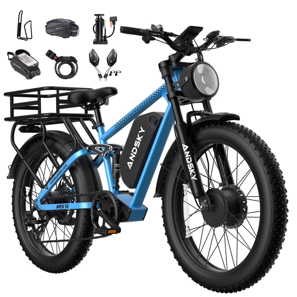 3000W Peak Dual Motor Ebike for Adults 26" Fat Tire Full Suspension 100Miles