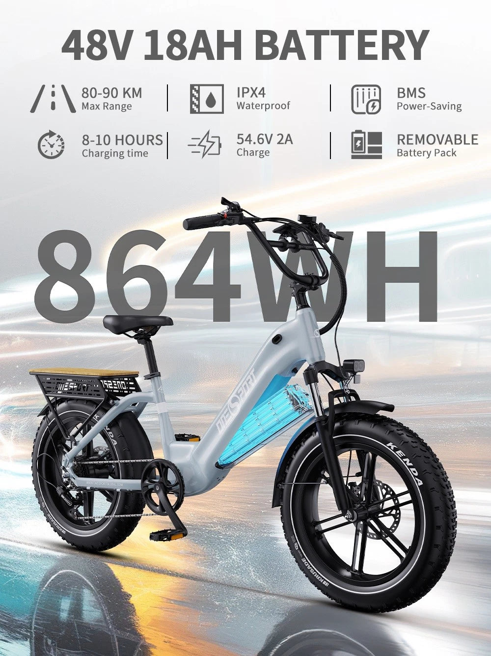 ONESPORT OT08 Bicicletta Elettrica 20" 864Wh 7Vel Autonomia 90km City Pendolare