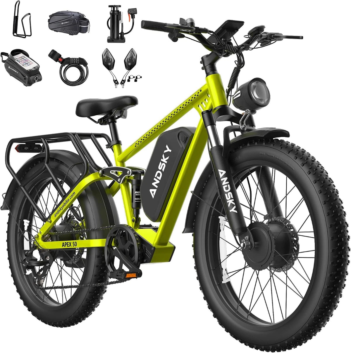 3000W Peak Dual Motor Ebike for Adults 26" Fat Tire Full Suspension 100Miles