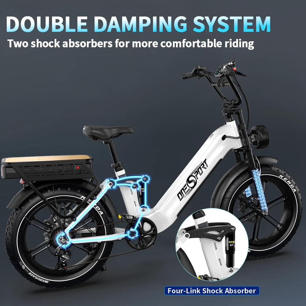 Onesport OT08Pro E-Bike 1728Wh Batteria Doppia 190km Full Suspension 7 Velocità