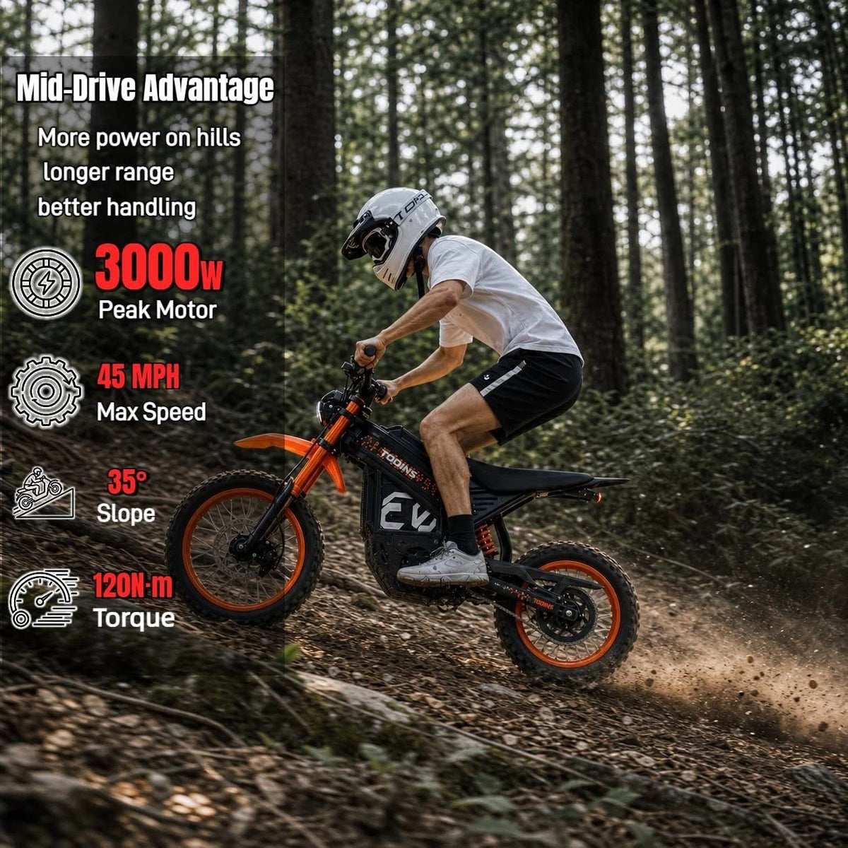 Electric Dirt Bike 3000W 45MPH,48V23Ah Battery,Hydrau<wbr/>lic Brake,Full Suspension