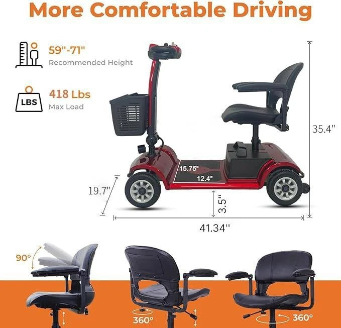 Scooter Elettrico Pieghevole A 4 Ruote Per Adulti E Anziani