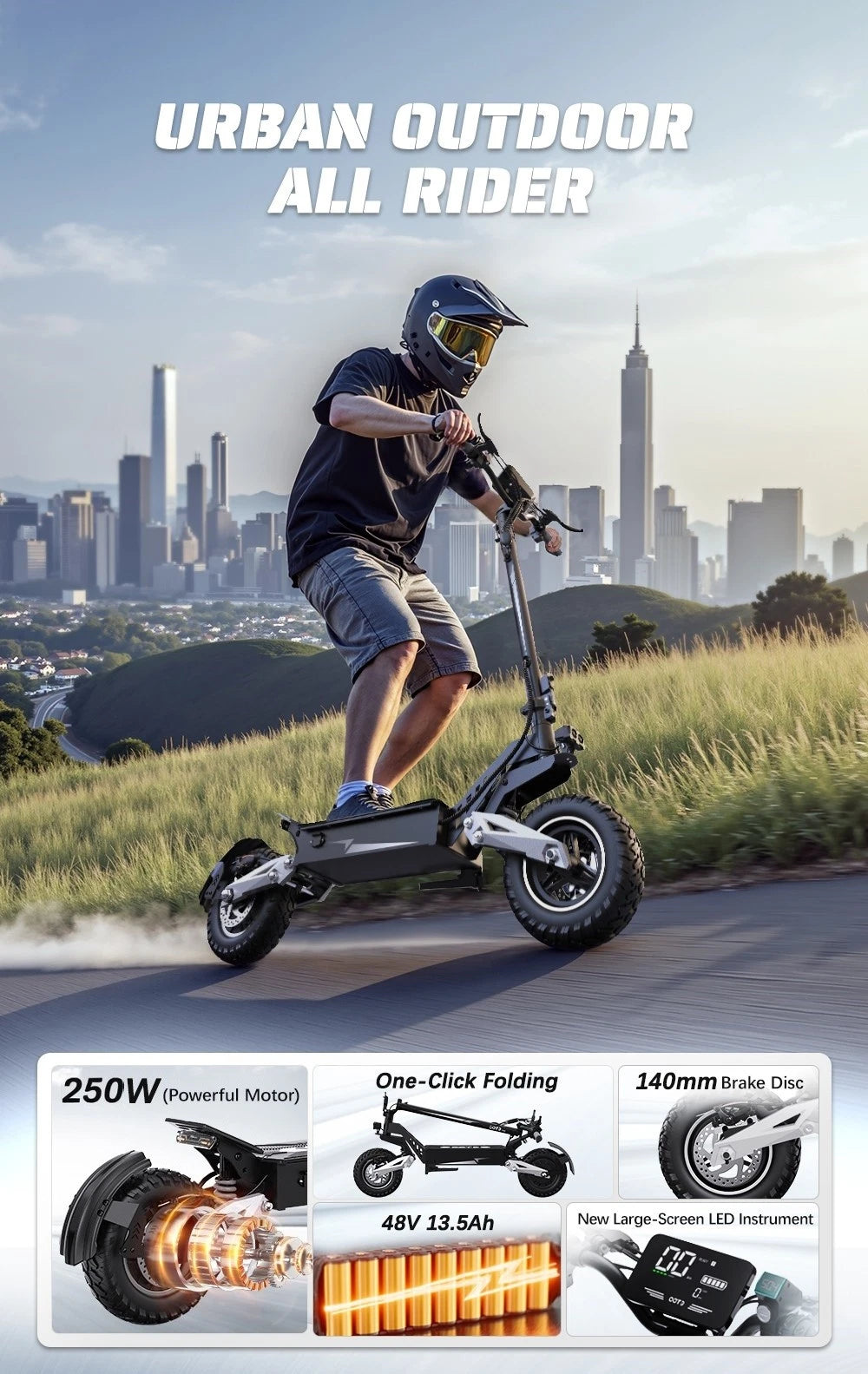 Monopattino Ripiegabile Elettrico 250W Ruote Fuoristrada11 Pollici 25 km/h 45 km
