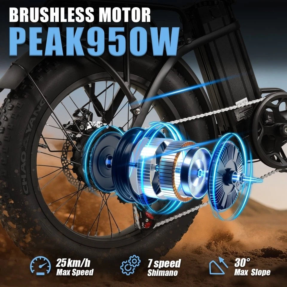 E-bike Pieghevole 20×4 Gomme Grasse Batteria 864Wh Rimovibile Autonomia 55km