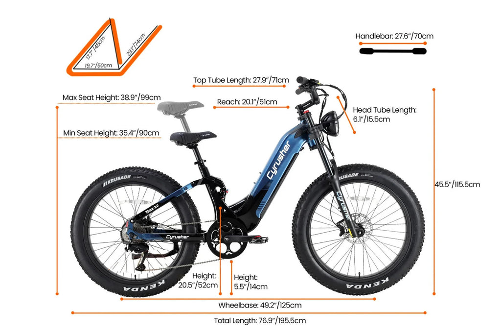 Cyrusher Trax2.0 Mountain All Terrain Air Shock 9-speed 750W 52V 20AH Ebike US