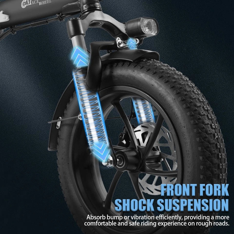 Bici Elettrica Pieghevole 26" Gomme Larghe Tutto Terreno 48V Batteria Estraibile