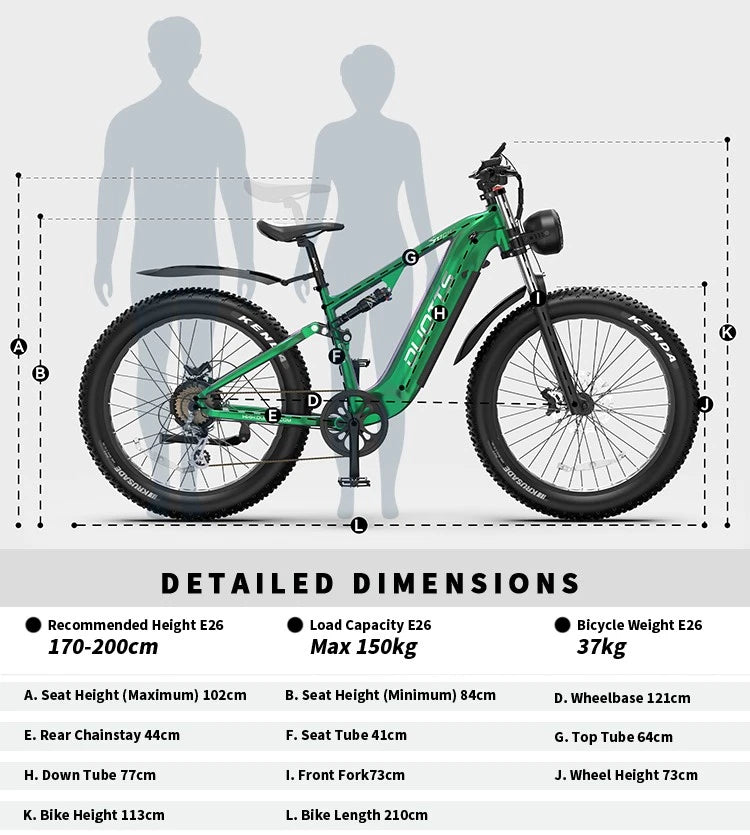 Bicicletta Elettrica 26" Off-Road, 48V 20Ah, 8 Marce, Doppi Ammortizzatori 120km